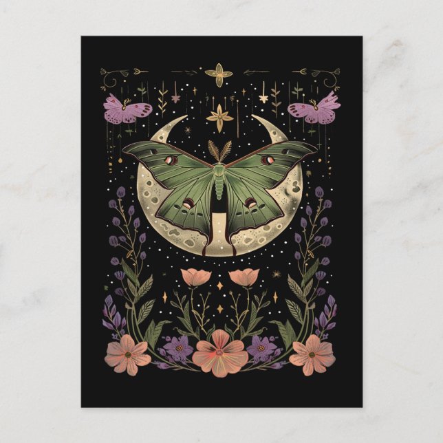 Postal Ilustracion del cielo nocturno gótico (Anverso)