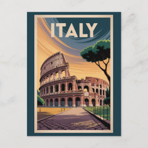 Postal Ilustración del Coliseo de Italia Arte de Viaje Vi