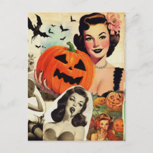 Postal Ilustracion del Collage de Halloween