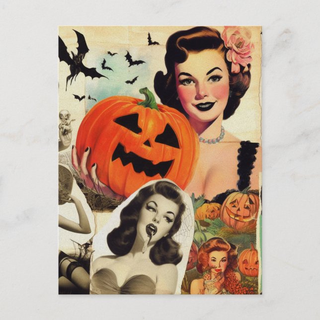 Postal Ilustracion del Collage de Halloween (Anverso)