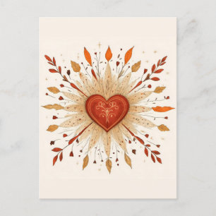 Postal Ilustracion del corazón otoñal de Boho