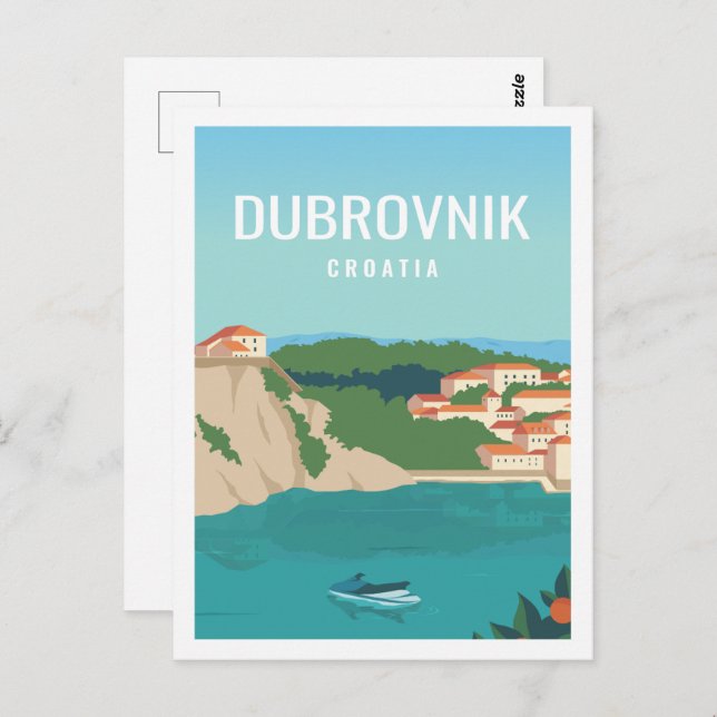 Postal Ilustracion del famoso lugar de viaje de Dubrovnik (Anverso / Reverso)