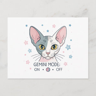 Postal Ilustración del gato Sphynx en modo Géminis del zo
