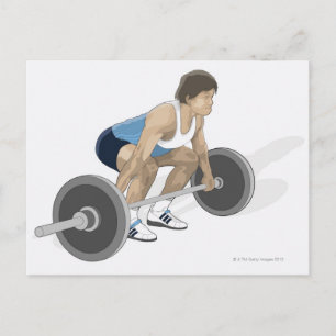 Postal Ilustracion del hombre agachándose preparándose pa