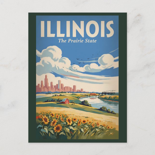 Postal Ilustración del horizonte de Chicago Illinois Arte (Anverso)