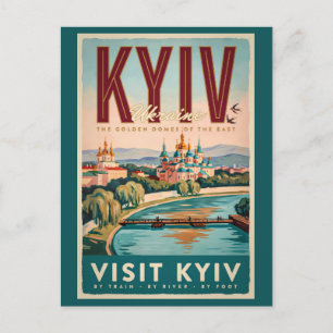 Postal Ilustración del horizonte de Kiev Ucrania Arte de