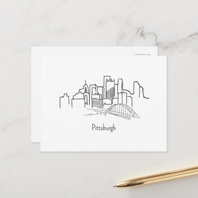 Postal Ilustración del horizonte de Pittsburgh (Anverso/Reverso In Situ)