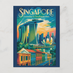 Postal Ilustración del horizonte de Singapur Arte de viaj