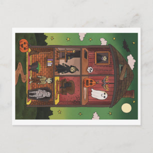 Postal Ilustración del interior de una casa embrujada de