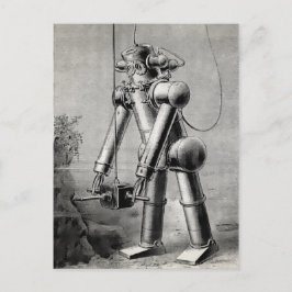 Postal Ilustracion del juego de buceo de vintage