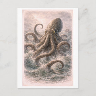 Postal Ilustración del Kraken de estilo vintage (serie de