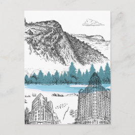 Postal Ilustración del Lodge del Lago de Montaña Paisaje 