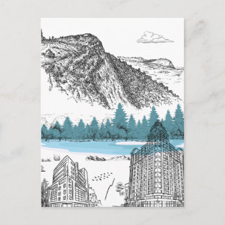 Postal Ilustración del Lodge del Lago de Montaña Paisaje 