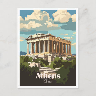 Postal Ilustracion del lugar de viaje de arte de Atenas G