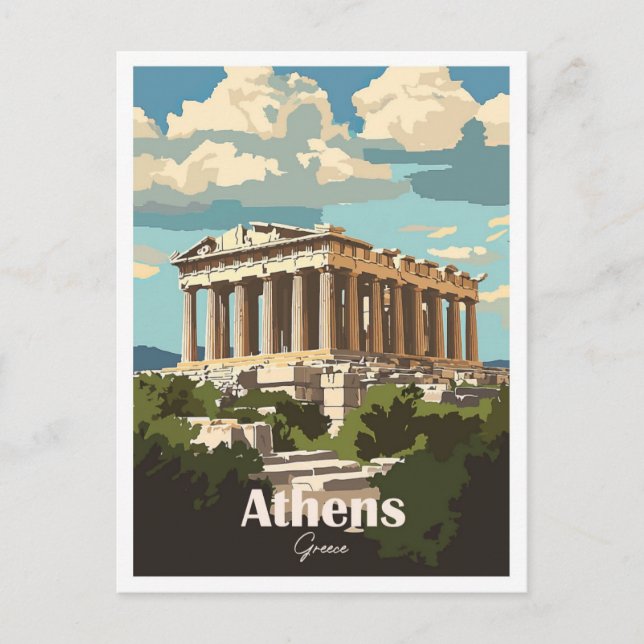 Postal Ilustracion del lugar de viaje de arte de Atenas G (Anverso)