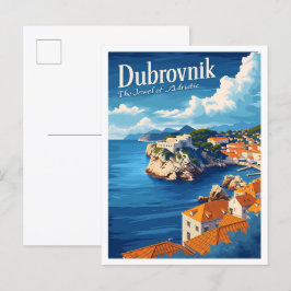 Postal Ilustracion del lugar de viaje de arte de Dubrovni