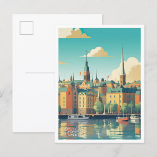 Postal Ilustracion del lugar de viaje de Estocolmo Suecia