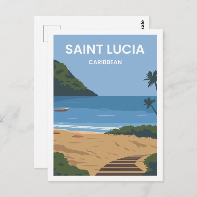 Postal Ilustracion del lugar de viaje del Caribe de Santa (Anverso / Reverso)