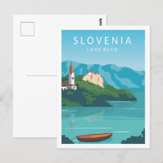 Postal Ilustracion del lugar de viaje del lago Bled Eslov