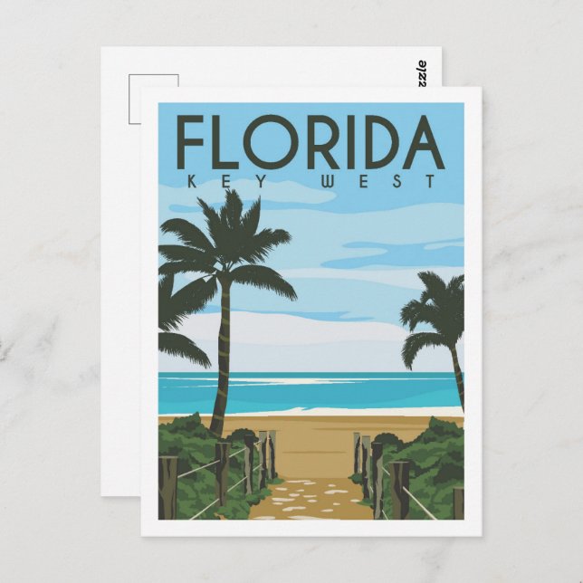 Postal Ilustracion del lugar de viaje Key West Florida US (Anverso / Reverso)