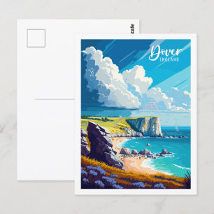 Postal Ilustracion del lugar de viaje vintage de Dover En