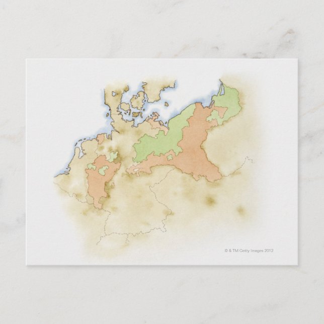 Postal Ilustracion del mapa de Alemania (Anverso)