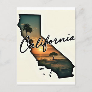 Postal Ilustración del mapa de California - Viajes retro
