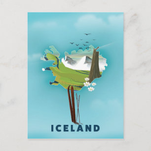 Postal Ilustración del mapa de Islandia cartel de viaje.