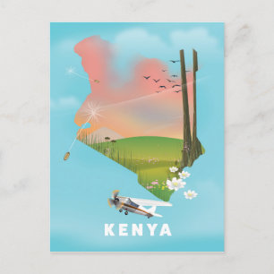 Postal Ilustración del mapa de Kenia cartel de viaje.