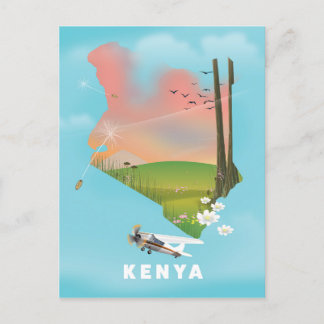Postal Ilustración del mapa de Kenia cartel de viaje.