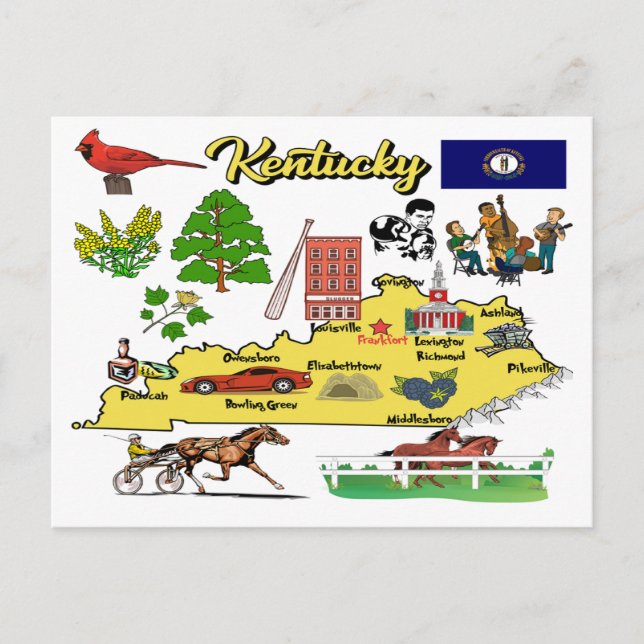 Postal Ilustracion del Mapa de Kentucky (Anverso)