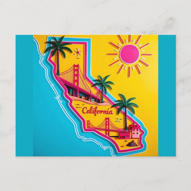 Postal Ilustración del mapa de lugares emblemáticos de Ca (Anverso)