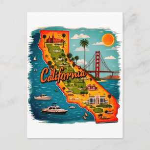 Postal Ilustración del mapa de puntos de referencia de Ca