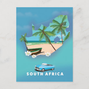 Postal Ilustración del mapa de Sudáfrica cartel de viaje.