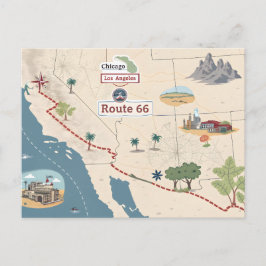 Postal Ilustración del mapa de viaje vintage de la ruta 6