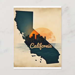Postal Ilustración del Mapa del Horizonte de California