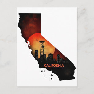 Postal Ilustración del mapa del horizonte de California