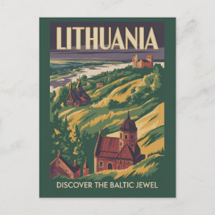 Postal Ilustración del paisaje de Lituania Arte de viaje 