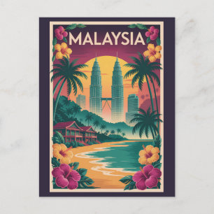 Postal Ilustración del paisaje de Malasia Arte de viaje v