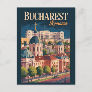 Postal Ilustración del paisaje urbano de Bucarest Arte de