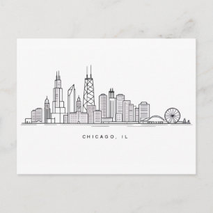 Postal Ilustración del paisaje urbano de Chicago IL