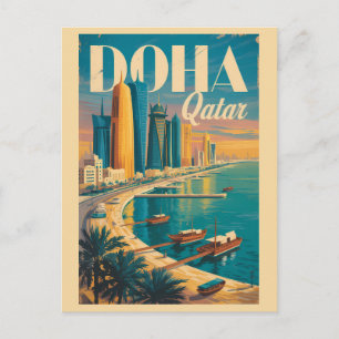 Postal Ilustración del paisaje urbano de Doha Qatar Arte 
