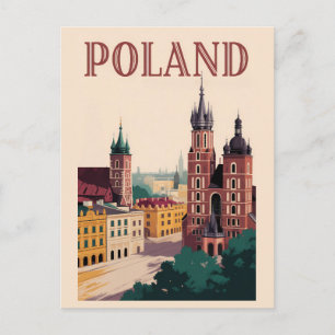 Postal Ilustración del paisaje urbano de Polonia Arte de
