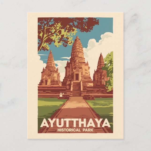 Postal Ilustracion del Parque Histórico de Ayutthaya Arte (Anverso)
