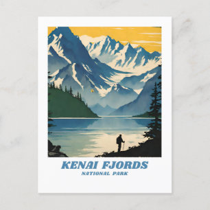 Postal Ilustracion del Parque Nacional de los Fiordos de 