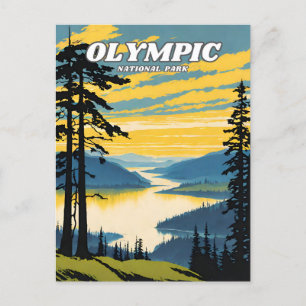 Postal Ilustracion del Parque Nacional Olímpico