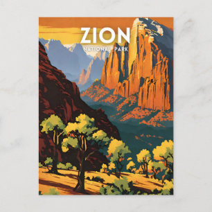 Postal Ilustracion del Parque Nacional Zion retro Decorat