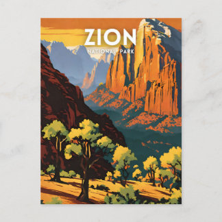Postal Ilustracion del Parque Nacional Zion retro Decorat