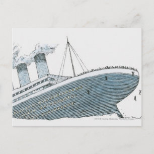 Postal Ilustracion del pasajero que cae del Titanic