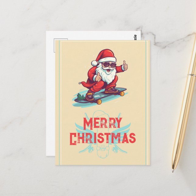 Postal Ilustracion del Personalizado de esquí de Santa Cl (Anverso/Reverso In Situ)